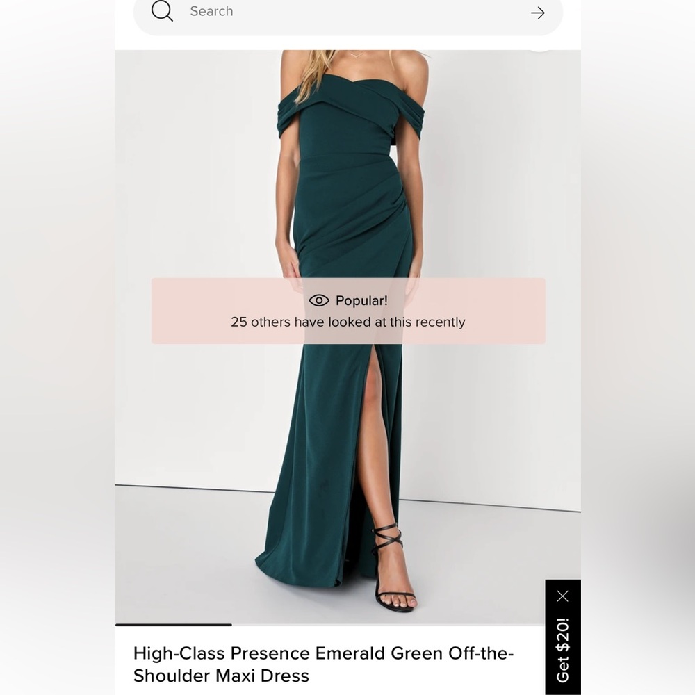 Emerald Green Off-the-Shoulder Maxi Dress Lulus- brand new